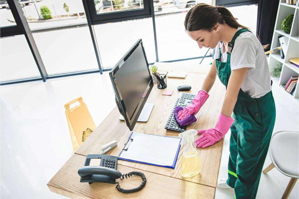 Miss Milly cleaners delivering professional office cleaning services in a commercial space