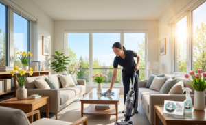 Home cleaning services Surrey spring cleaning checklist in a bright living room