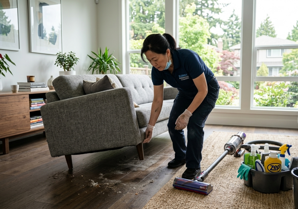 House Cleaning Surrey deep cleaning hidden dust behind sofa