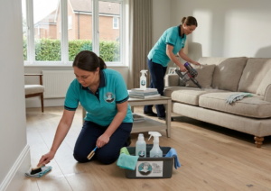 House cleaning Surrey service cleaning baseboards and hidden areas in a modern home
