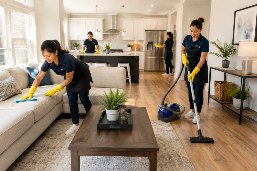 House Cleaning Services Surrey maid cleaning a modern home interior.