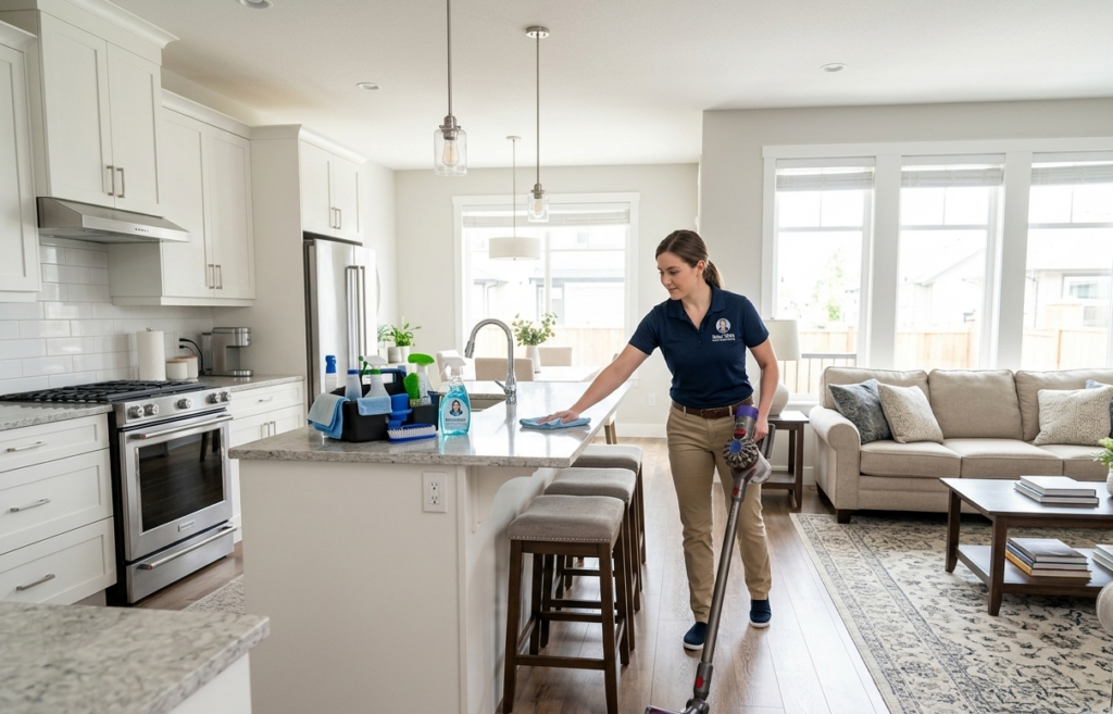 Professional House Cleaning Services Surrey team cleaning a modern residential home interior.